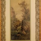 Gorgeous Antique Painting Art Print Landscape Waterfall Original Ornate Frame