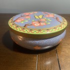 Made In England Enameled Metal Tin Trinket Box Oriental Butterfly Flowers Design