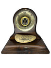 Old Made In England Barometer Ship Schooner Etching Wood Case Unicorn Logo