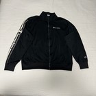 Champion Men s Black Full-zip Track Jacket Logo Tape Sleeves Pockets Size L