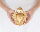 Sacred Heart  Metal Heart Milagro  Gold Heart Box  Ex Voto