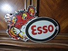 Vtg Large Esso Porcelain Sign Old Gas Station Service Motor Oil Garage Diecut