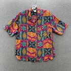 Vtg 80s Gantos Shirt Shorts Set Womens Small Multicolor Patchwork Rayon 2 Piece