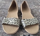 Crocs Womens Brown brige Lina Dorsay Leopard Print Flat Sandal Shoes 9