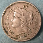 1867 Three Cent Nickel Near High Grade Old Us Coin  538
