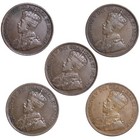  5 Pc Lot  1916  1917  1918  1919  1920 Canada 1c One Cent Penny Nice Coins 