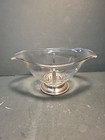 Vintage Divided Sterling Silver   Glass Gravy Boat Nut Candy Dish Bowl Unmarked 