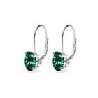 Oval Solitaire Green 925 Silver Leverback Earrings Made With European Crystals 
