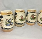 Vintage Mini Stoneware 6pcs German Steins Animal Hunt Theme