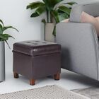 Synthetic Leather Tufted Square Storage Ottoman With Hinged Lid  Brown  Small