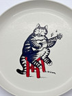 B  Kliban Cat Ceramic Small Tin Plate Trinkets Cat Playing Fiddle - Rare - Vtg