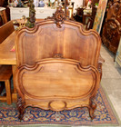 French Antique Carved Walnut Louis Xv  Twin Size Bed With Rails   Slates
