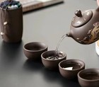Ceramic Tea Set Floral Pattern Teapot  4 Cups  Carrying Case  Portable