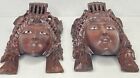  2  Antique Qing Dynasty Chinese Handcarved Rose Wood Masks Flower Crane Empress