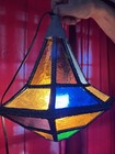 Vintage Stained Glass Octagon Hanging Light Swag Ufo Shaped Handmade