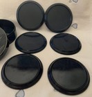 6 Vtg Otagiri Japan Round Lacquer Gold Gilt Iris Coasters W storage Box Read
