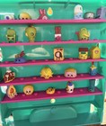 Shopkins Petkins Mini Figures Lot W  Teal Carry Case   Display Shelf