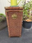 Vintage Wicker   Brass Rattan Chinoiserie Style Trunk Chest Late 20th Century