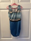 Gk Elite Gymnastics Leotard Axs Adult Xs Turquoise Blue Snakeskin Tank Leo