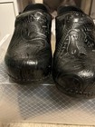 Dansko Professional Black Paisley Tooled Leather  Slip-on Nursing Boho Clogs 37