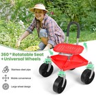 Rolling Garden Cart Height Adjustable Scooter With Swivel Seat   Tool Storage