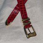 St  Maarten Dallas Red Croc Patent Leather Belt Two-tone Gold Silver Brass