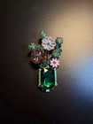 Vintage Green Floral Brooch Crystal Flower Bouquet Pin Art Deco Jewelry