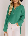 Womens V Neck Oversized Sweater Long Sleeve Button Up Top  lake Green L 