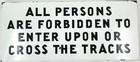 Original 1950 s Ny Nyc Subway Porcelain Sign - Persons Forbidden To Cross Tracks
