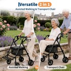 2-brakes 2 In 1 Folding Walker Wheelchair Transport Chair Walking Aid With Seat