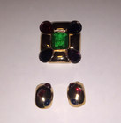 Vintage Rare Ciner Brooch With Center Gripoix Stone   Earrings Signed