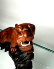 Vintage Chinese Wood Tiger Figurine Hand Carved Inlaid Teeth   Eyes Handmade