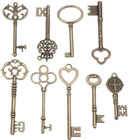 9pcs Big Large Antique Vtg Old Brass Skeleton Keys Lot Cabinet Barrel Lock