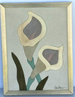 Framed Leather Wall Art Decor  calla Lily  Certified Seal By Andrew Vintage 1990