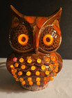Vintage Browns  Orange Ceramic Owl Night Light Up Eyes 70s Tested Works