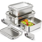 1 Pc Stainless Steel Bento Box With Locking Clips Metal Lunch Container Work