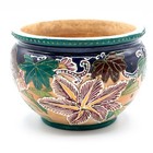 Vintage Overglaze Ceramic Pottery Raised Floral Pot Planter Navy Blue Green Teal