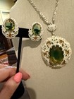 West Germany Necklace Earring Set Bi Colored Cuba Kreol Glass White Enamel