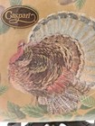 Caspari 20 Cocktail Drink Napkins 3-ply Turkey And Acorns Gold Pattern New