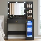 Small Makeup Vanity With Mirror And Lights  Charging Station   Rgb Glass Cabinet