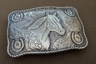 Vintage Old Western Sterling Silver   Gold Horse   Lucky Horseshoes Belt Buckle