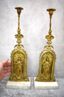 Pair Of Antique Brass And Marble Candlesticks  18 3 4  Ht   cu621  Chalice Co 