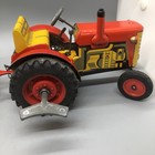 Vintage Schylling Windup Tin Tractor   Trailer Toy W box Works