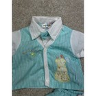 Mayfair Striped Giraffe Shirt Shorts Set 0-6m Aqua Vintage Preppy Retro 90s Baby