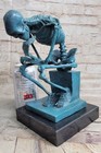 Signed  Bronze Statue  Large Skeleton Thinker  Art Figure Sculpture Home Figure
