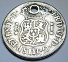 1760-lm Jm Spanish Peru Silver 1 Reales 1700 s Holed Pillar Pirate Treasure Coin