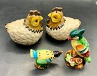 2 Pair Salt And Pepper Shakers Sitting Chicken Hen Tropical Birds Japan Vintage