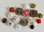 Mixed Lot 17 Buttons Red white Vintage  Antique Glass Rhinestone Collectible