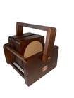 Mcm Wooden   Cork Coaster Set 6 Coasters W wood Holder Vtg Mid Century Modern