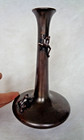 Striking Antique Japanese Meiji Bronze Tall Neck Vase Mother And Younger Frog